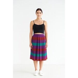 pleated striped skirt 80s vtg purple turquoise orange knee length‎ skirt